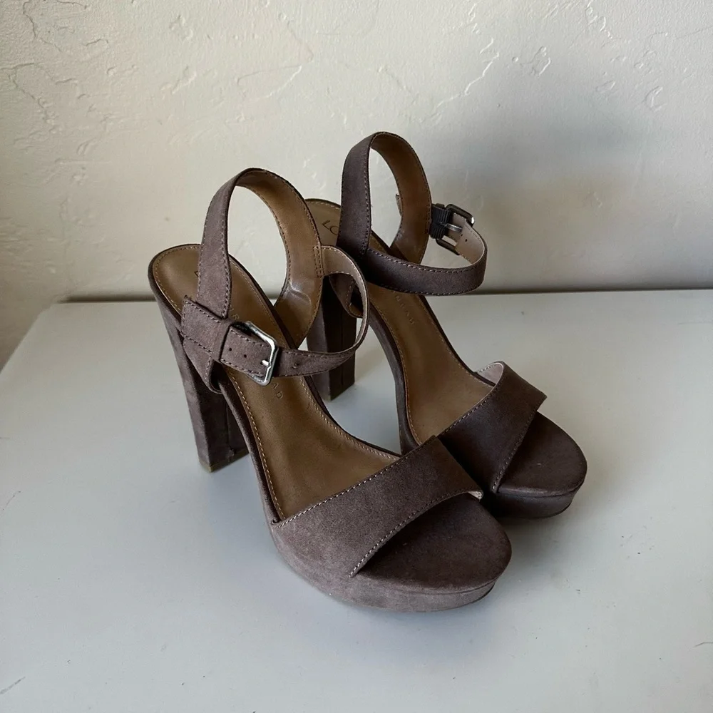 Lauren Conrad Taupe Platform Block Heel Sandals | Suede Ankle Strap Heels | 7.5